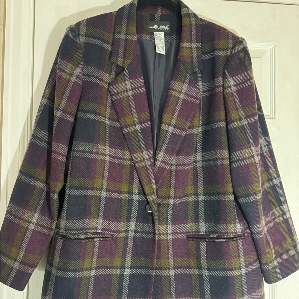Vintage Plaid Women's Jacket - Purple and Green